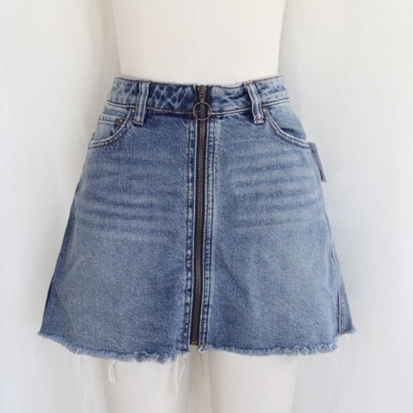 Free People Zip It Up Mini Denim Skirt in Copper Blue - Picture 4 of 6
